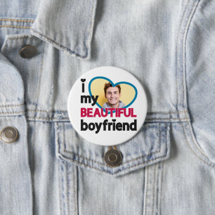 Badge Rond 7,6 Cm J'aime mon beau petit ami photo personnalisée