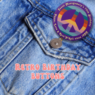 Badge Rond 7,6 Cm Jalon de l'Hippie 60 de Retro Baby Boomer Annivers