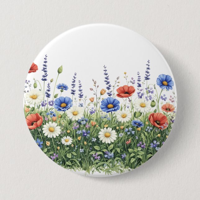 Badge Rond 7,6 Cm Jardin botanique de fleurs de prairie fleuries (Devant)