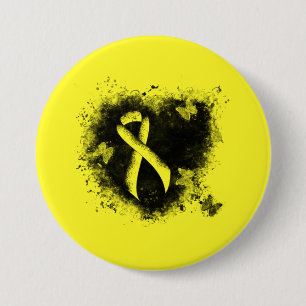 Badge Rond 7,6 Cm Jaune Sensibilisation Ruban Grunge Coeur
