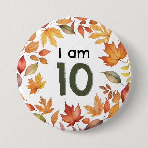 Badge Rond 7,6 Cm Je Suis 10 Automne Feuilles Âge Numéro Épinglette 