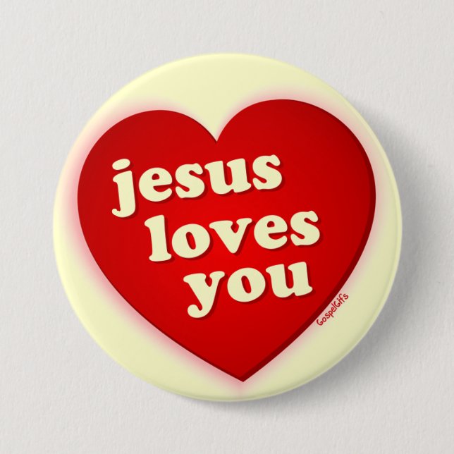 Badge Rond 7,6 Cm Jésus vous aime bouton rouge de coeur (Devant)