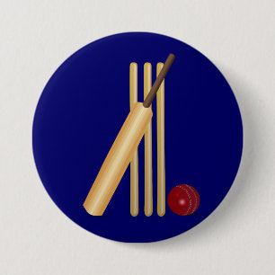 Badge Rond 7,6 Cm Jeu de cricket, batte et balle,
