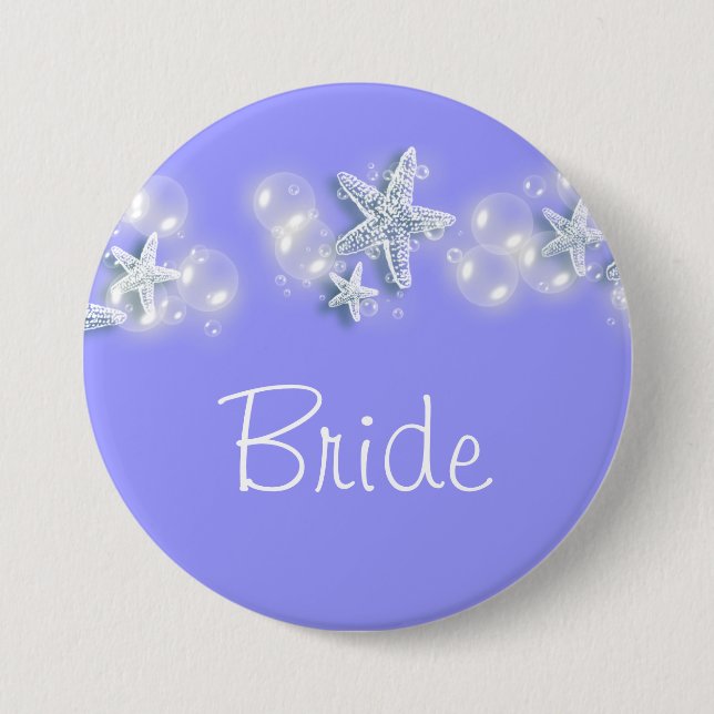 Badge Rond 7,6 Cm Jeune mariée blanche pourpre de plage nuptiale (Devant)