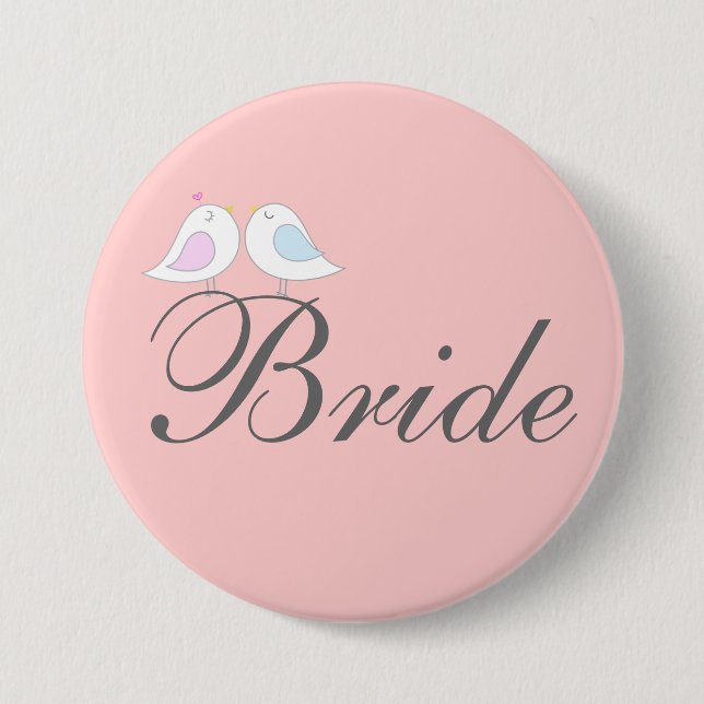 Badge Rond 7,6 Cm JEUNE MARIÉE mignonne d'inséparables (Devant)