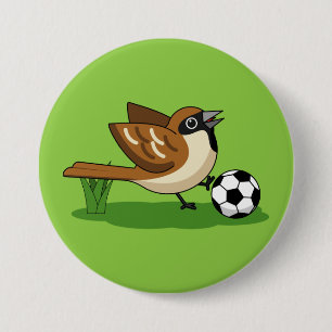 Badge Rond 7,6 Cm Joli Dessin De Caricature Sparrow Jouer Au Footbal