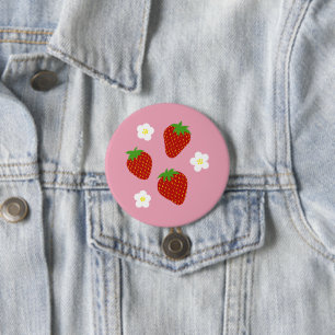 Badge Rond 7,6 Cm Joli motif de fraise sur fond rose