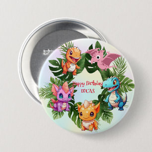 Badge Rond 7,6 Cm Jolie dinosaure jungle École enfant fête d'anniver