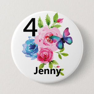 Badge Rond 7,6 Cm Jolie fille's Birthday Ajouter âge et nom