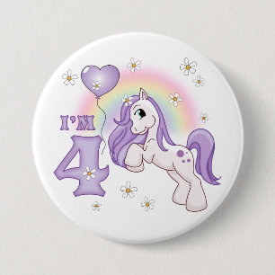 Badge Rond 7,6 Cm Jolie Pony 4e anniversaire