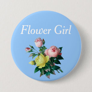 Badge Rond 7,6 Cm jolie rose rose et jaune fleurs rose fille