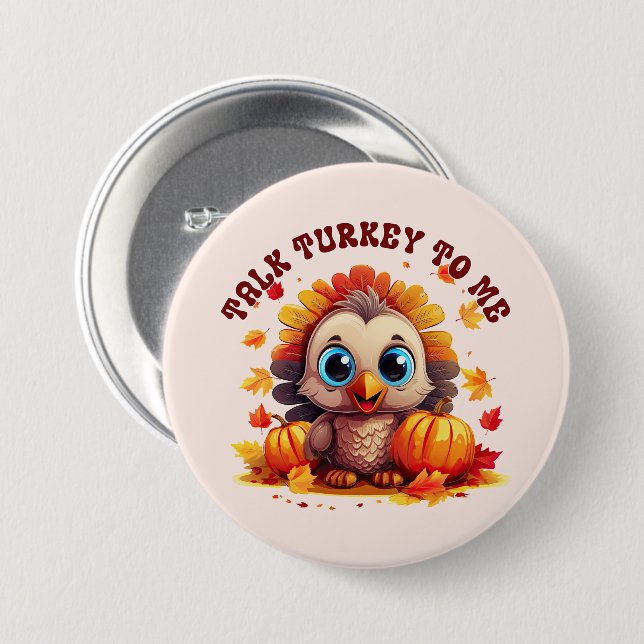 Badge Rond 7,6 Cm Jolie Turquie et feuillage d'automne (Devant & derrière)