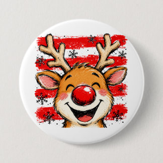 Badge Rond 7,6 Cm Jolis rayures de Noël Renne
