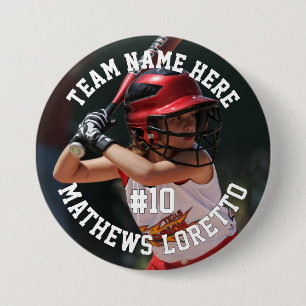 Badge Rond 7,6 Cm Joueur de baseball Ajouter le nom Équipe et photo