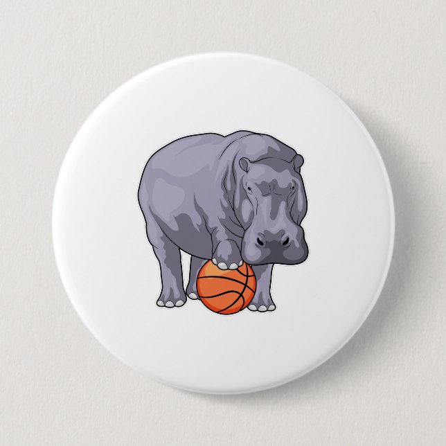 Badge Rond 7,6 Cm Joueur de basket-ball hippo (Devant)