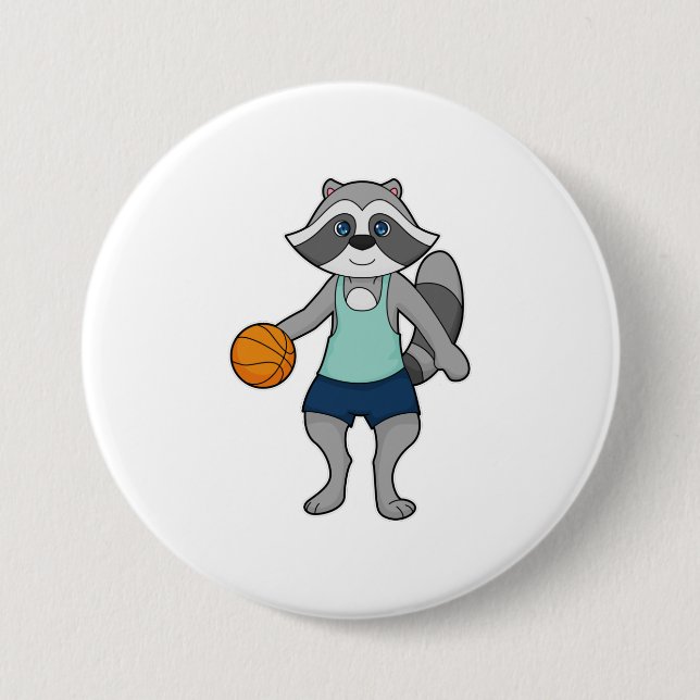Badge Rond 7,6 Cm Joueur de basket-ball Racoon (Devant)