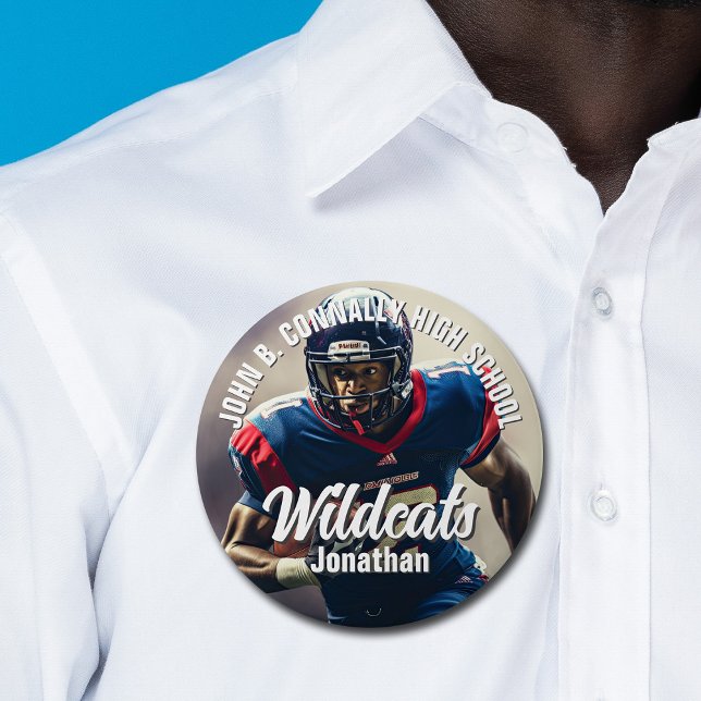 Badge Rond 7,6 Cm Joueur de football du lycée personnalisé photo gra (Créateur téléchargé)