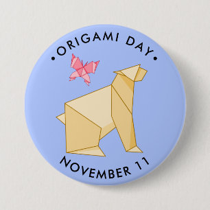 Badge Rond 7,6 Cm Jour de l'Origami, ours et papillon