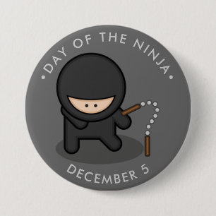 Badge Rond 7,6 Cm Jour du Ninja, caricatures nunchucks
