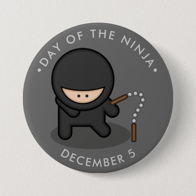Badge Rond 7,6 Cm Jour du Ninja, caricatures nunchucks (Devant)