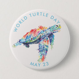 Badge Rond 7,6 Cm Journée mondiale de la tortue, aquarelle tortue