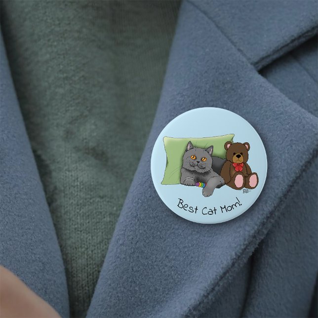 Badge Rond 7,6 Cm Joyeuse fête des mères Gray Chat (Créateur téléchargé)
