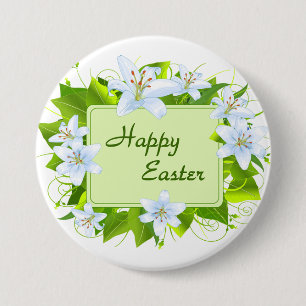 Badge Rond 7,6 Cm Joyeuses Pâques, lis de Pâques