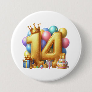 Badge Rond 7,6 Cm Joyeux 14ème anniversaire