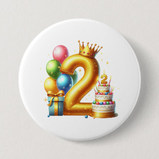 Badge Rond 7,6 Cm Joyeux 2ème anniversaire