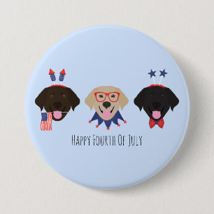 Badge Rond 7,6 Cm Joyeux 4 Juillet Chiens De Récupérateur Du Labrado