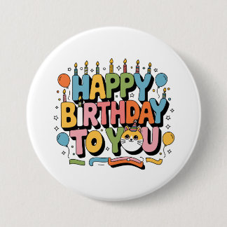 Badge Rond 7,6 Cm Joyeux Anniversaire Chat Mignon