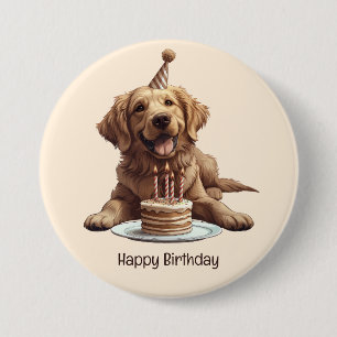 Badge Rond 7,6 Cm Joyeux Anniversaire Golden Retriever Chien