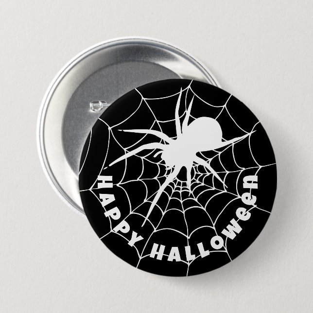 Badge Rond 7,6 Cm Joyeux Araignée d'Halloween sur Cobweb (Devant & derrière)