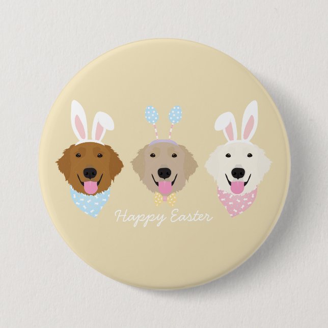 Badge Rond 7,6 Cm Joyeux Chiens de Pâques (Devant)