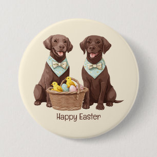 Badge Rond 7,6 Cm Joyeux Chiens de récupération de chocolat de Pâque