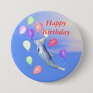 Badge Rond 7,6 Cm Joyeux dauphin d'anniversaire