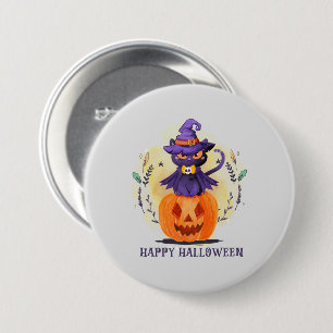 Badge Rond 7,6 Cm Joyeux Halloween - Chat noir sorcier