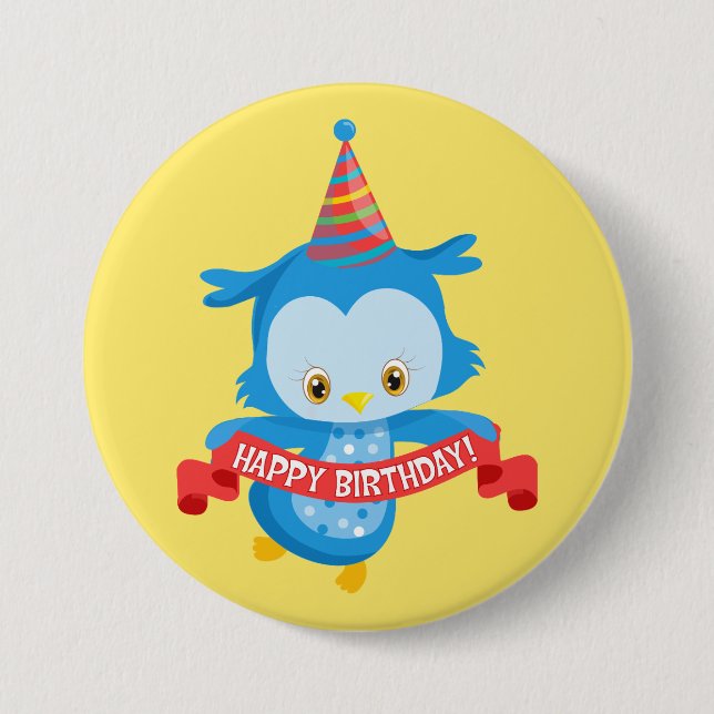 Badge Rond 7,6 Cm Joyeux hibou d'anniversaire (Devant)