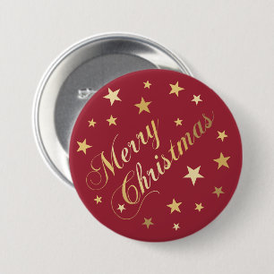 Badge Rond 7,6 Cm Joyeux Noël Elegant Gold Script Étoiles festives