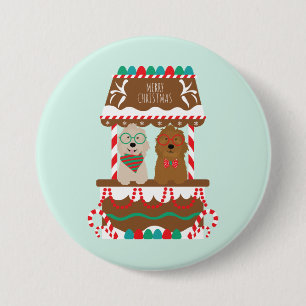 Badge Rond 7,6 Cm Joyeux Noël Goldendoodles Chiens de vacances
