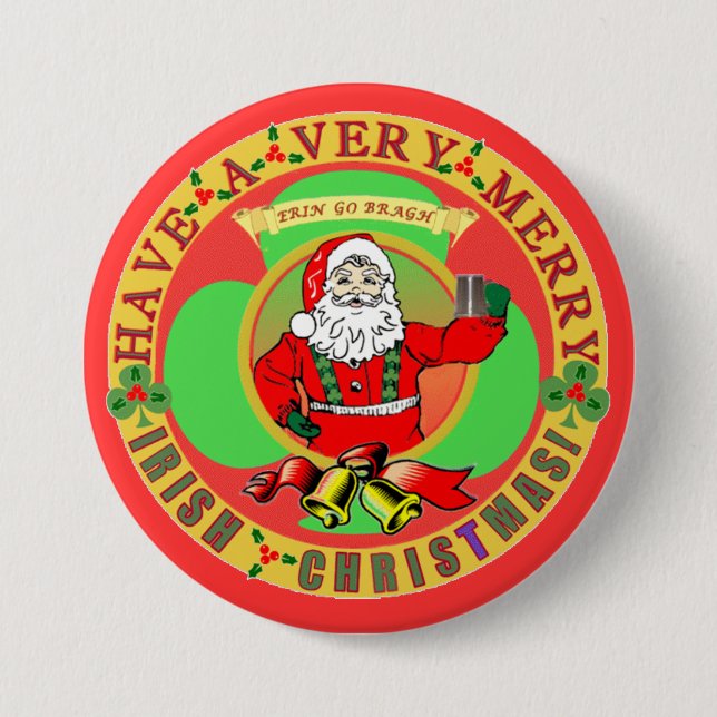 Badge Rond 7,6 Cm Joyeux Noël irlandais Bufton (Devant)