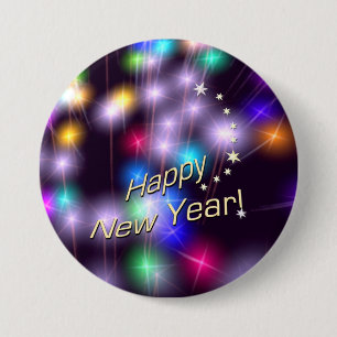 Badge Rond 7,6 Cm Joyeux Nouvel An Lumières Étoiles