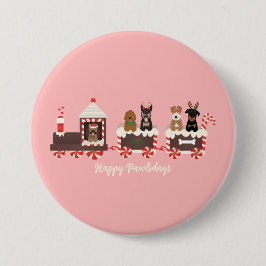 Badge Rond 7,6 Cm Joyeux Pawlidays Chien Noël Train de vacances
