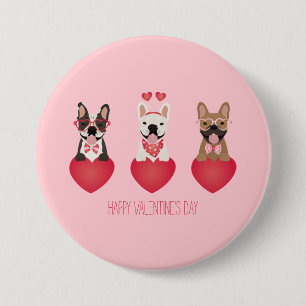 Badge Rond 7,6 Cm Joyeux Valentines Day Bulldogs français