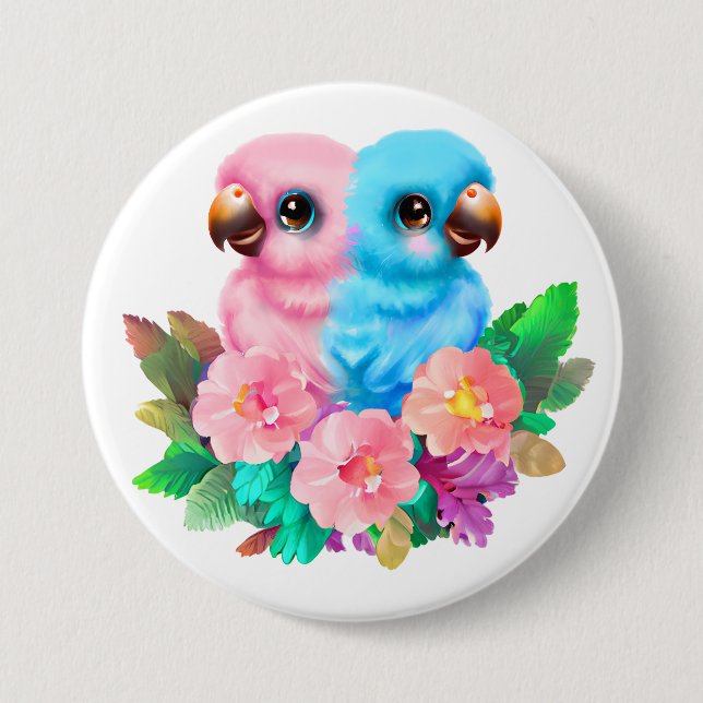 Badge Rond 7,6 Cm Jumeaux de perroquets pour bébés (Devant)
