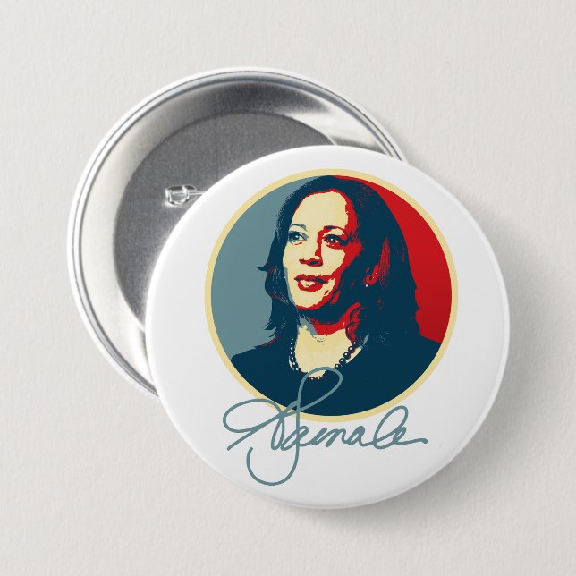 Badge Rond 7,6 Cm Kamala Harris Signature Portrait (Devant & derrière)