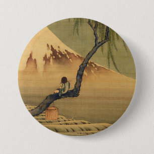 Badge Rond 7,6 Cm Katsushika Hokusai, un garçon regardant le Mont F