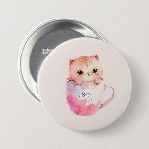 Badge Rond 7,6 Cm Kawaii Chat Chibi Rose Blushing