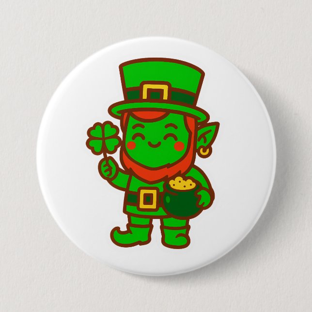 Badge Rond 7,6 Cm Kawaii Lucky Leprechaun (Devant)