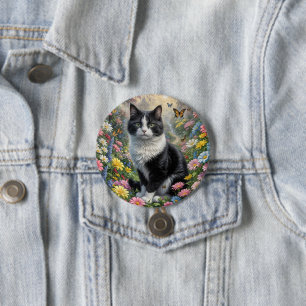 Badge Rond 7,6 Cm Kitten dans le jardin fleuri